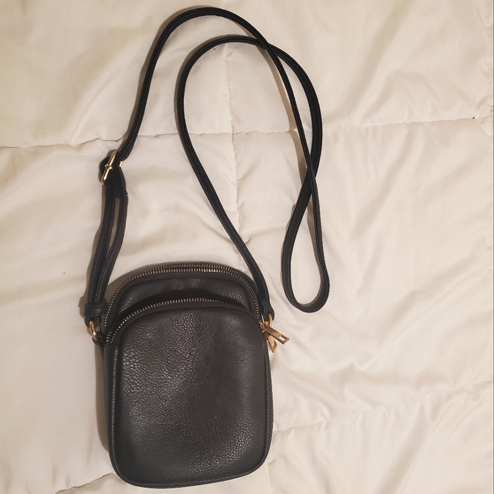 No Name Little Black Leather Crossbody Purse, Gold Hardware ✨️